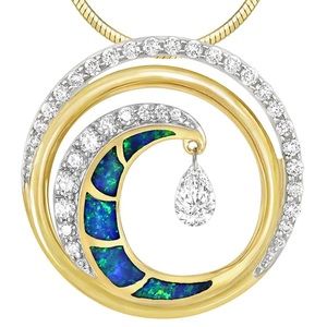 Na Hoku Opal Inlay Ultimate Wave Pendant with Chain